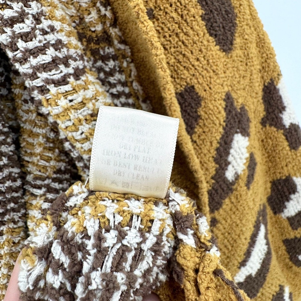 A Beautiful Soul Yellow/Brown Leopard Print Chunky  Distressed Sweater Cardigan - Picture 11 of 12